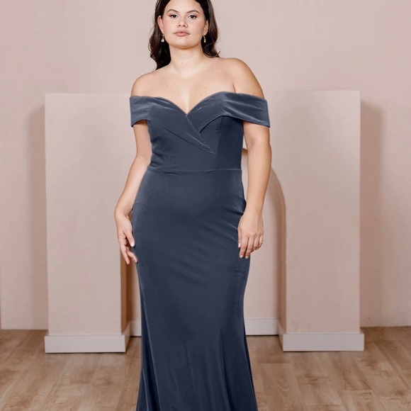 Revelry Bridesmaid Dress - Bardot Velvet Dress - Indie Blue - Picture 7 of 8